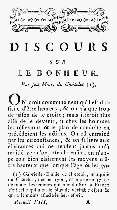 Discours sur le bonheur (Mme du Châtelet)