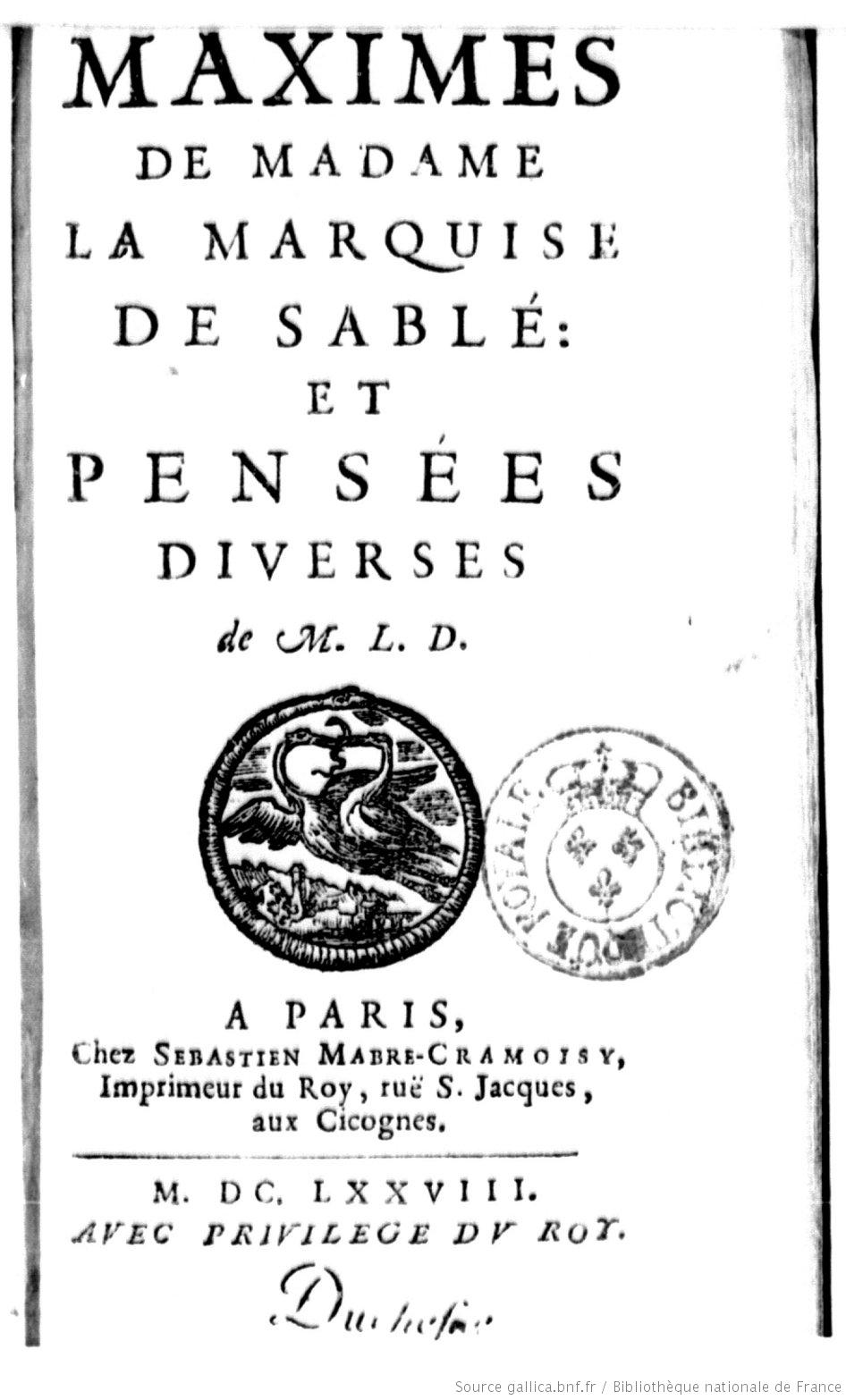 Maximes de Mme de Sablé BNF