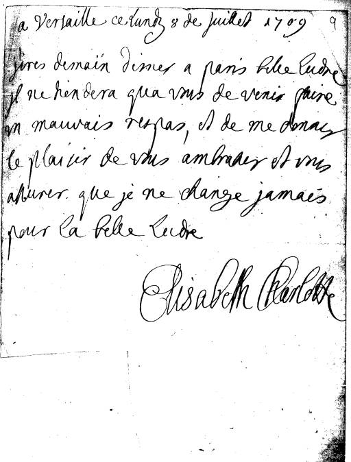 Une lettre de la Palatine